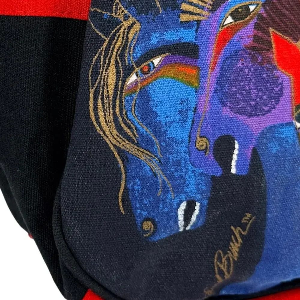 Laurel Burch Wild Horses of Fire Medium Hobo Canvas Shoulder Bag Red 14X9X4